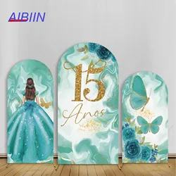 Quinceanera 15 Year Birthday Arch Backdrop Cover Green Butterfly Flower Princess Girl Party Decor Cake Table Wall Background