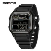 SANDA 6196 Sports Men's Lightweight Square Classic Fashion Electronic Rel ó gio mulher  Electronic Night Glow Waterproof Watch