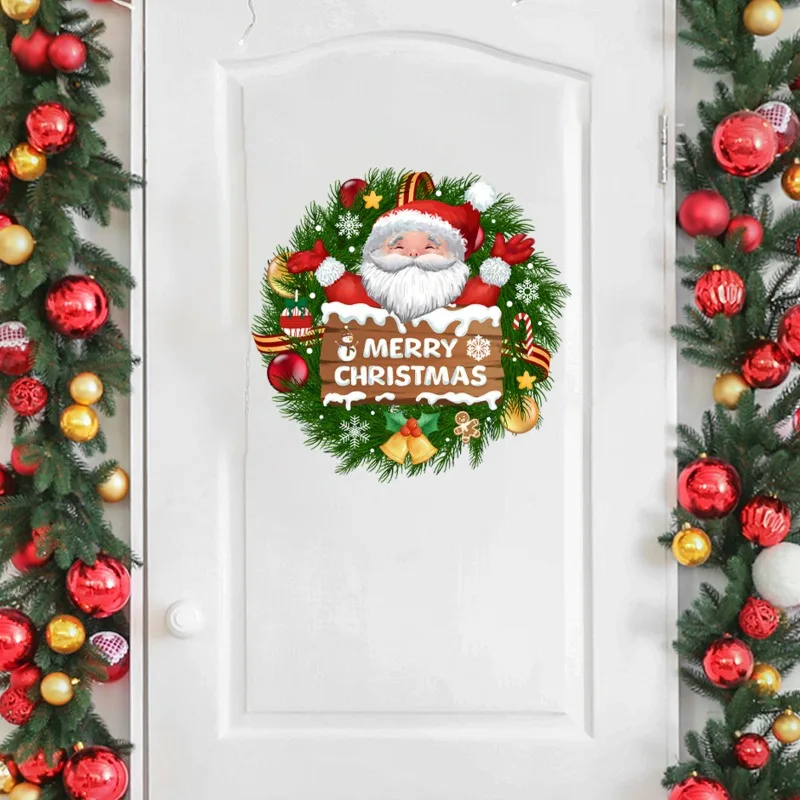 2025 Christmas Santa Claus Wreath Wall Door Sticker Window Stickers Xmas Oranments Christmas Decorations for Home Decoration