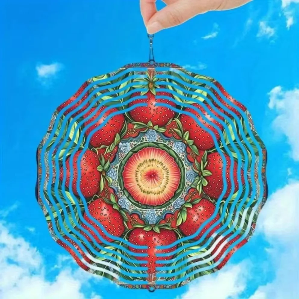 1PC Vibrant Strawberry Metal Wind Chime (Wind-Activated, Floral Design) |2D  Outdoor Decor | Ideal Halloween & Christmas Gift