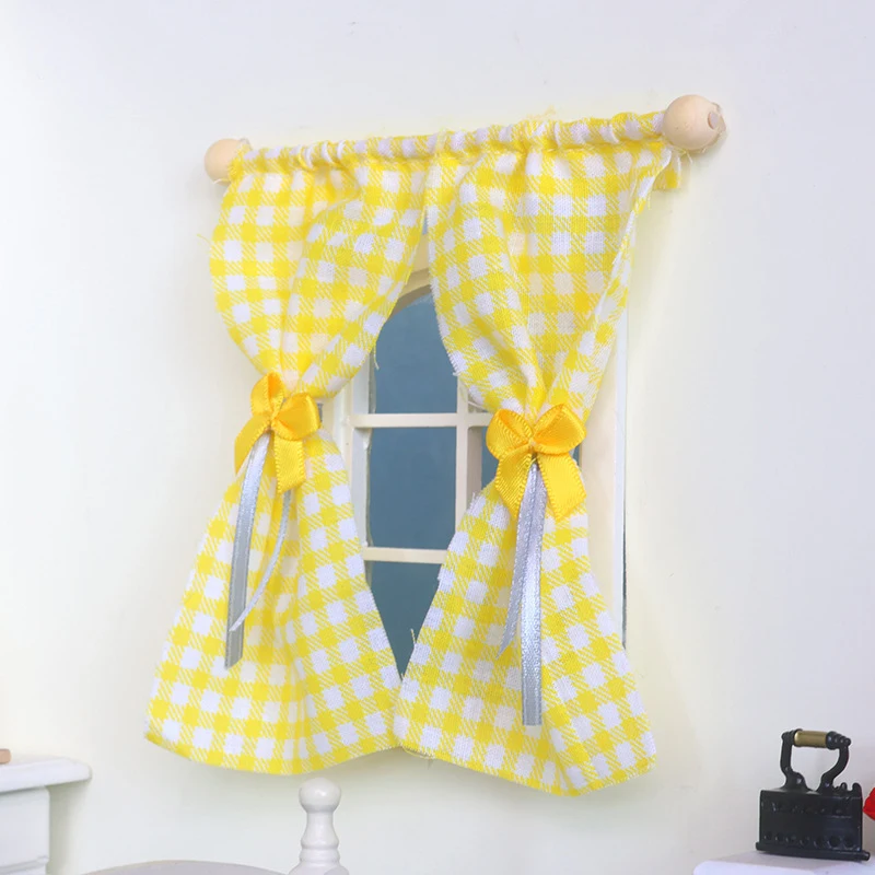 Cortinas florales dulces para casa de muñecas, modelo de muebles de simulación, decoración, casa de muñecas, accesorios de decoración de escena viva, 1/12