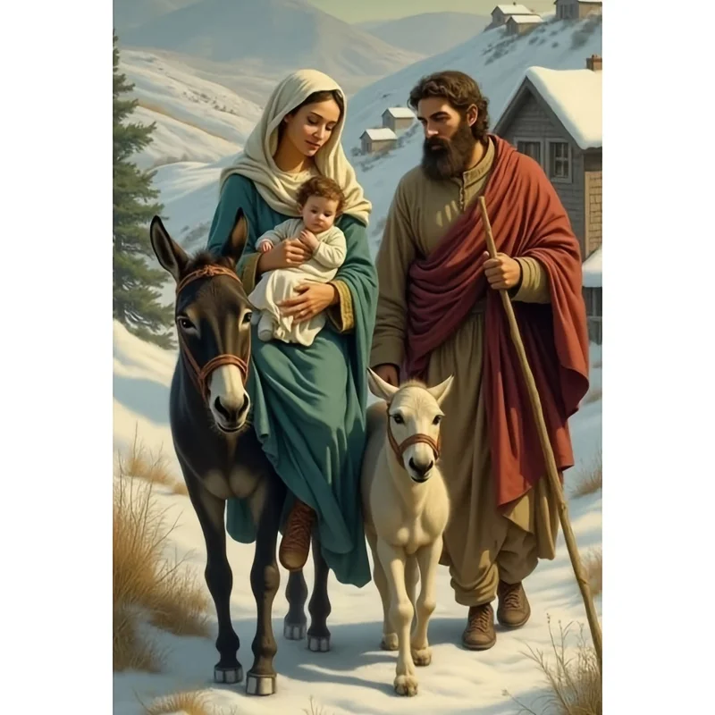 

500/1000/1200/2000PCS Puzzle The Jesus Family Walking in The Snow Jigsaw Home Decoration Religious Art Holy Family Puzzle