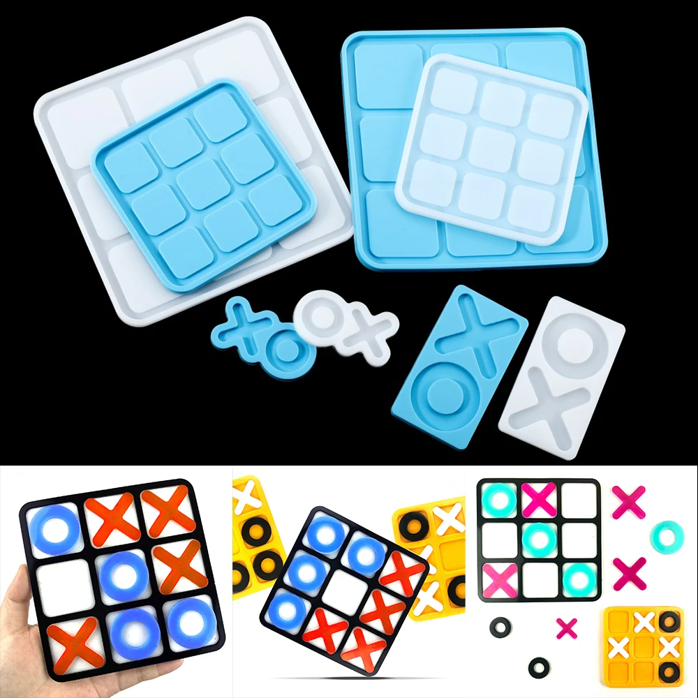 Tic-Tac-Toe Ox Chess Game Epoxy Resin Mold Mirror Silicone Mold For DIY Handmade Toy Mirror Mold Toys For Children