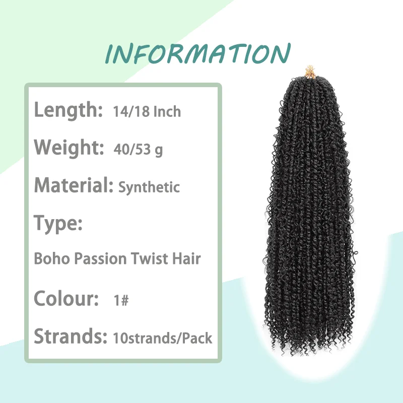 Goddess Passion Twist Crochet Hair with Curly Ends14 /18/22 Inch, 8 Packs 	Synthetic Boho Style Crochet Passion Twist Hair