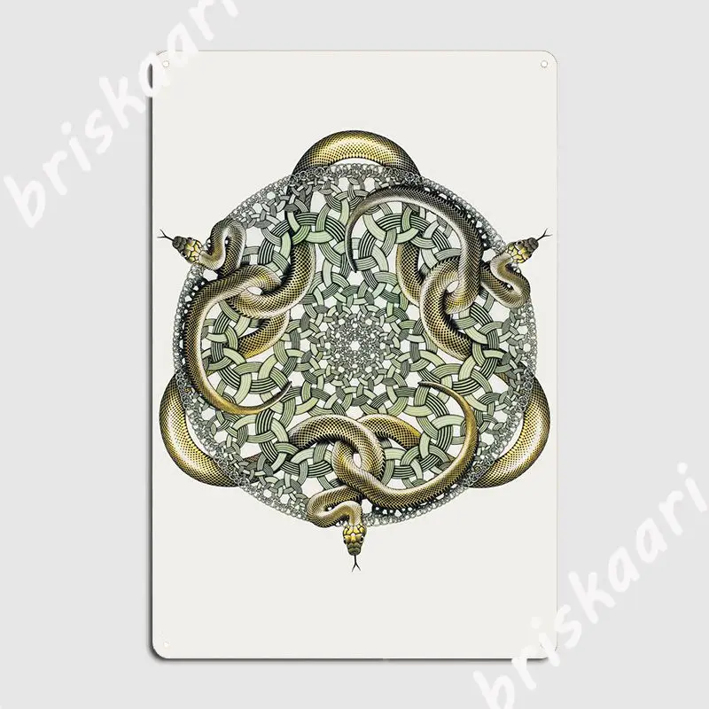 Escher Snakes Poster Metal Plaque Club Party Printing Mural Plaques Tin sign Poster