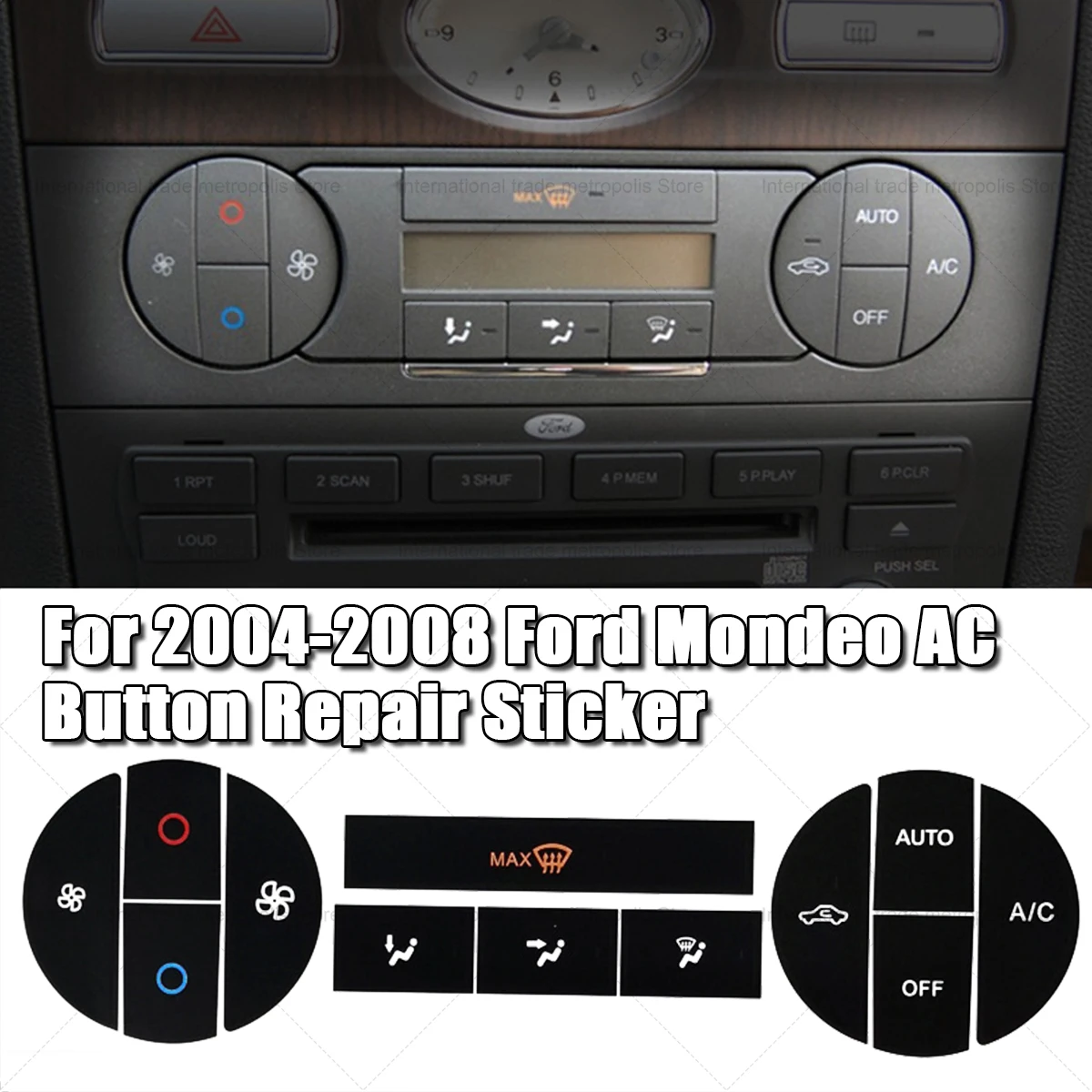 Dla Mondeo 04-08 Naklejka Odpowiednia dla Ford Mondeo 2004-2008 Naprawa zużytego przycisku Obrotowy przełącznik AC Przycisk naprawy Naklejka