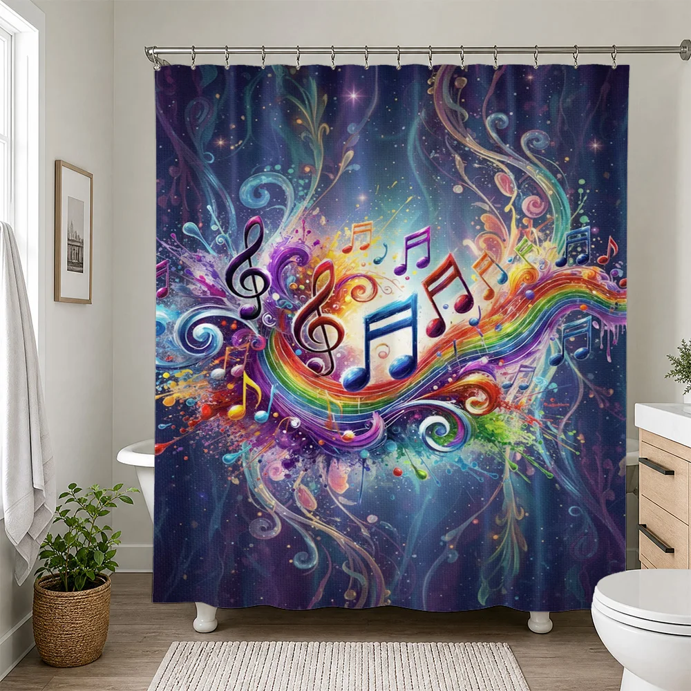 Vibrant Musical Notes Shower Curtain Bohemian Rainbow Music Shower Curtain Bathroom Decor