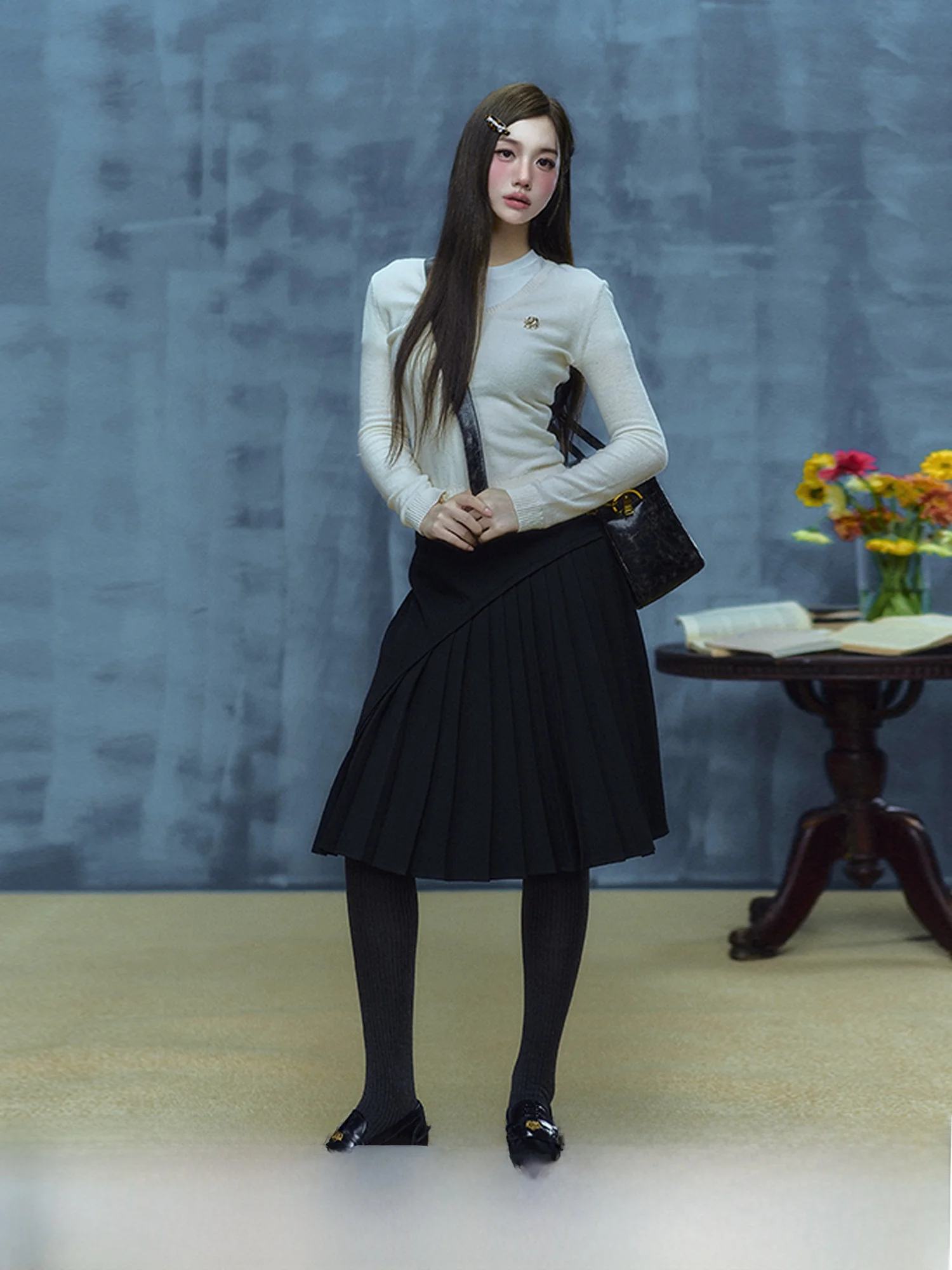 

Original Design f-length Asymmetrical Pleated Skirt Women's Faion Commute Korean Sle Mid-waist Polyester Cotton Blend