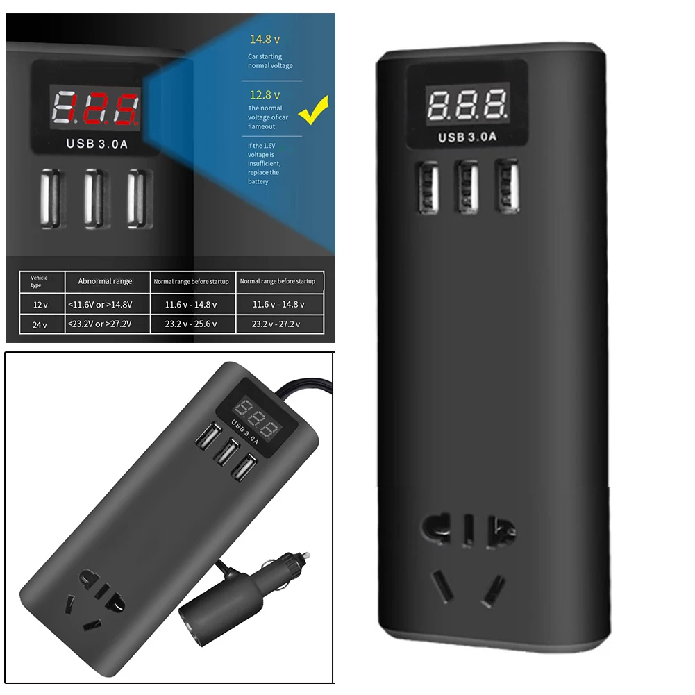 

Черный преобразователь постоянного тока в переменный с защитой от перенапряжения, компактный размер, DC 12В в 110В, DC 24В в 220В, для путешествий, для ноутбуков