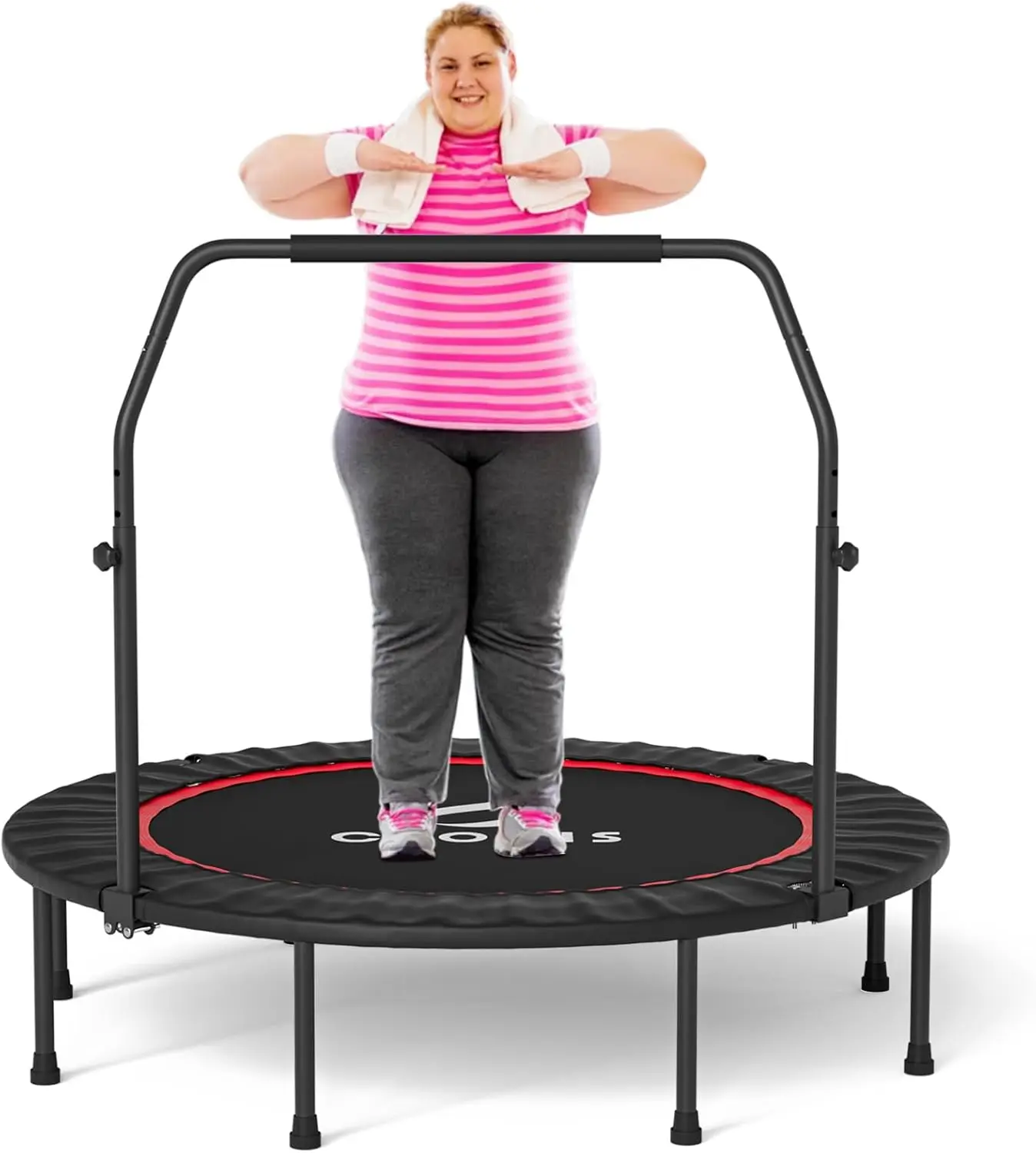 Folding Trampoline Mini Rebounder Fitness Trampoline with Adjustable Foam Handle for Kids/Adult