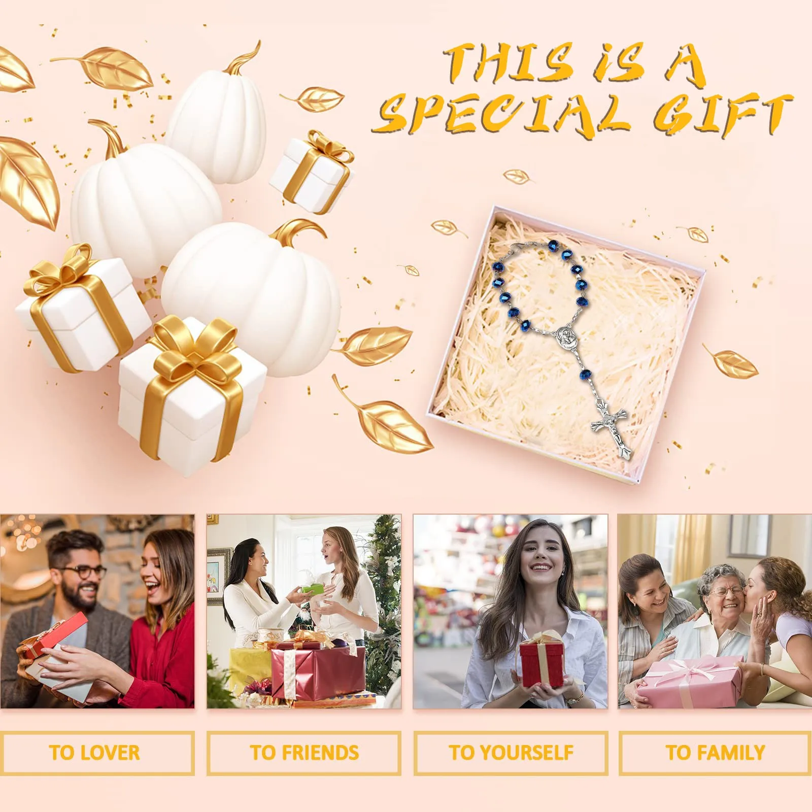 Pulsera de rosario de coche con colgante de cruz, decoración de cuentas colgantes para espejo retrovisor, accesorio religioso para Interior de coche para protección