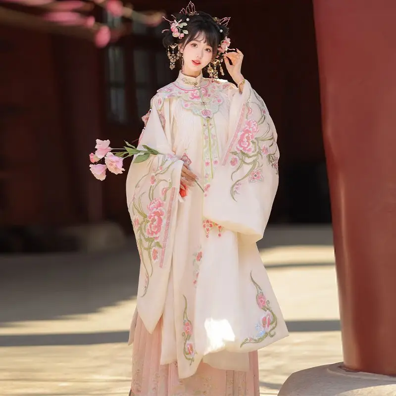 Ming-made stand-up collar long shirt Hanfu women'sembroidered cloud shoulder horse dress three-piece spring and summer suit