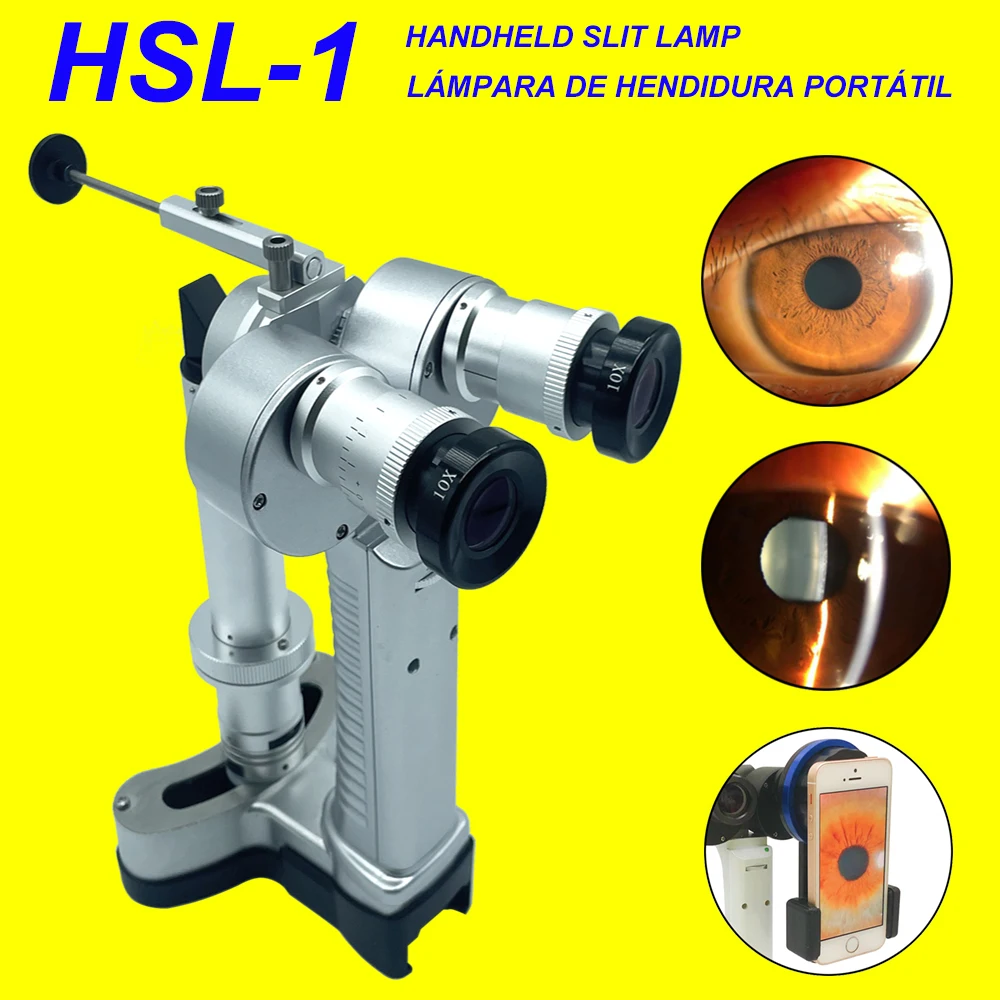 Silver Portable Handheld Slit Lamp Microscope 2 Step Magnification Human Vet Ophthalmic Eye Corneal Examination With Carry Case