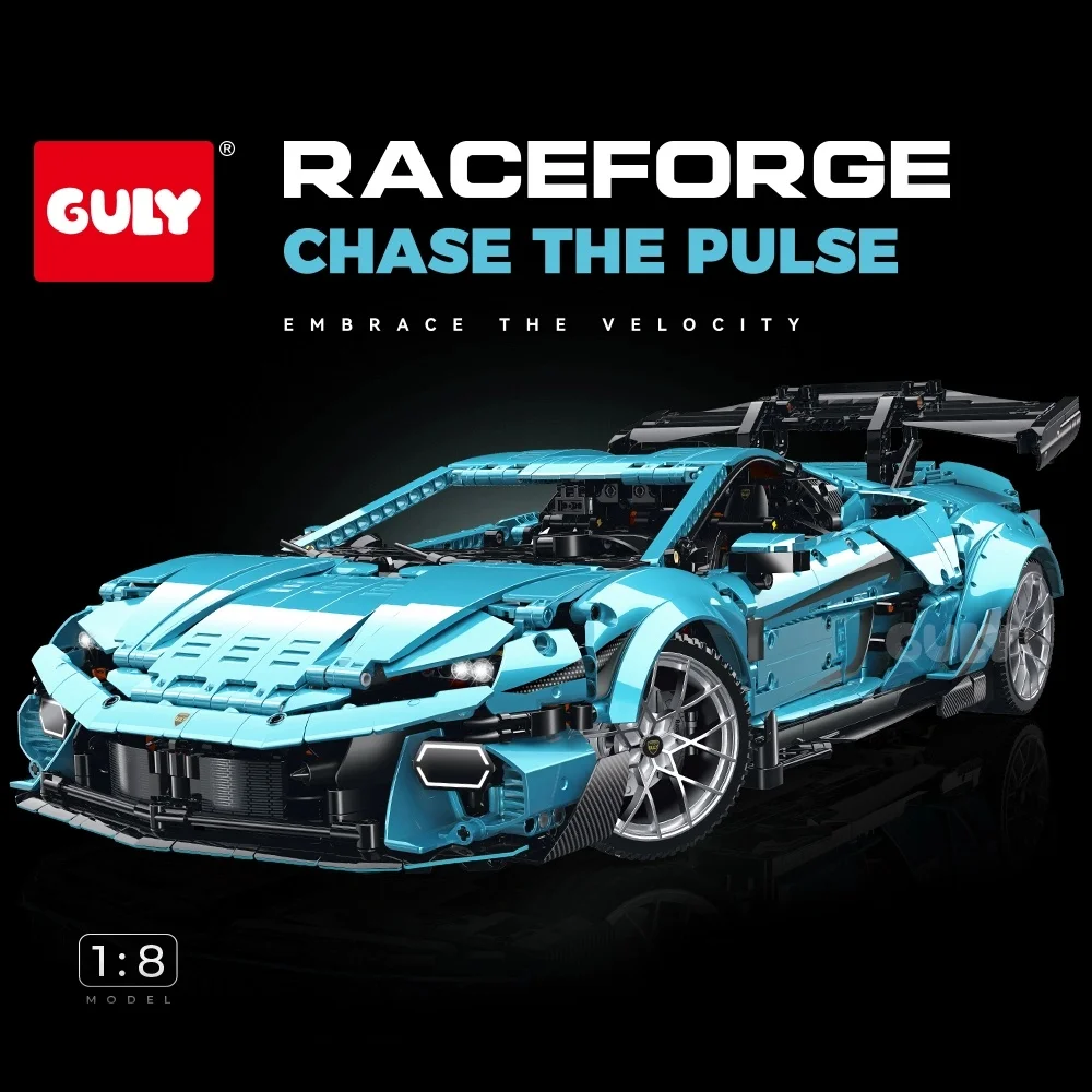 Klemmbausteine 1:8 LB Blauer Sportrennwagen Baukasten Hypercar Supercar Technik Fahrzeug-Modellbausatz Jungen Spielzeug Erwachsene Kinder Geschenk 3601 Teile
