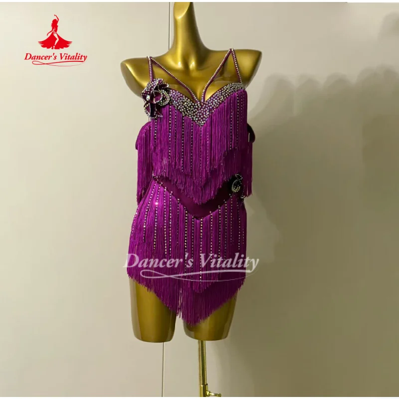 Latin Dance Dresses Women Customized Senior AB Stones Sexy Backless Dress Tango Samba Rumba Professional Performance Costumes