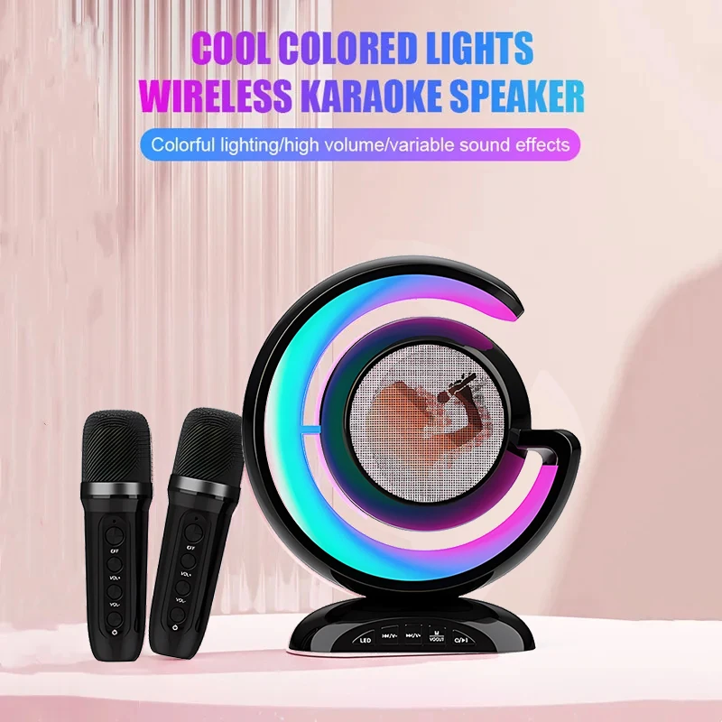 

Karaoke Speaker Portable Bluetooth 5.3 PA Speaker System with 2 Wireless Microphones Home Family Singing Children's Gifts