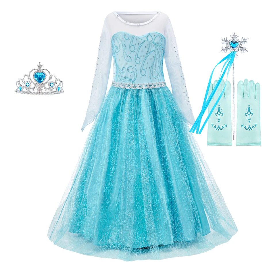 Little Girls Snow Queen Vestidos Kids Christmas Snowflake Gown Children Elsa Halloween Layered Dress Kids Party Cosplay Dresses