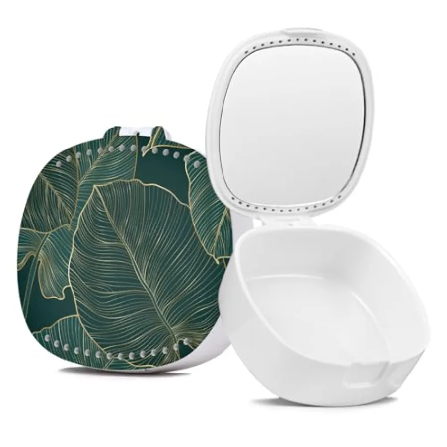 Estuche para Retenedores con Espejo y Ventilación - Estuche para Protectores Bucales y Alineadores Ortodónticos, Hojas Verde Oscuro