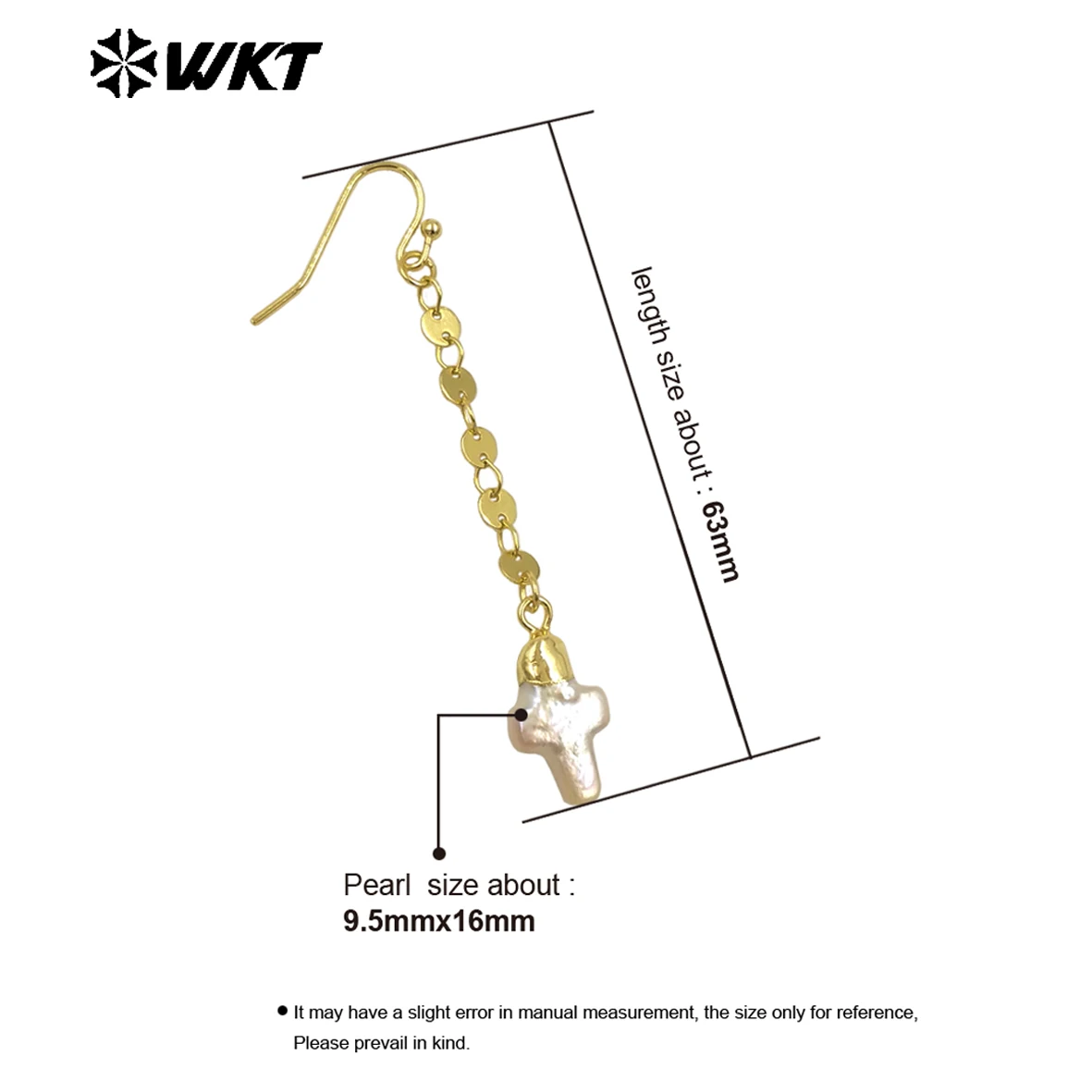 WT-MPE144 Wholesale New Style Long Dangle With Chain Natural Freshwater Pearl Cross Charms Earrings