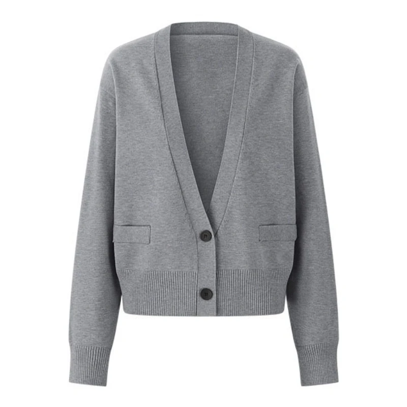 

Knitted Women Cardigan Sweaters Solid Jumpers Single Breasted Fake Pocket Long Sleeve V Neck Loose Fit Casual Autumn Winter 2025