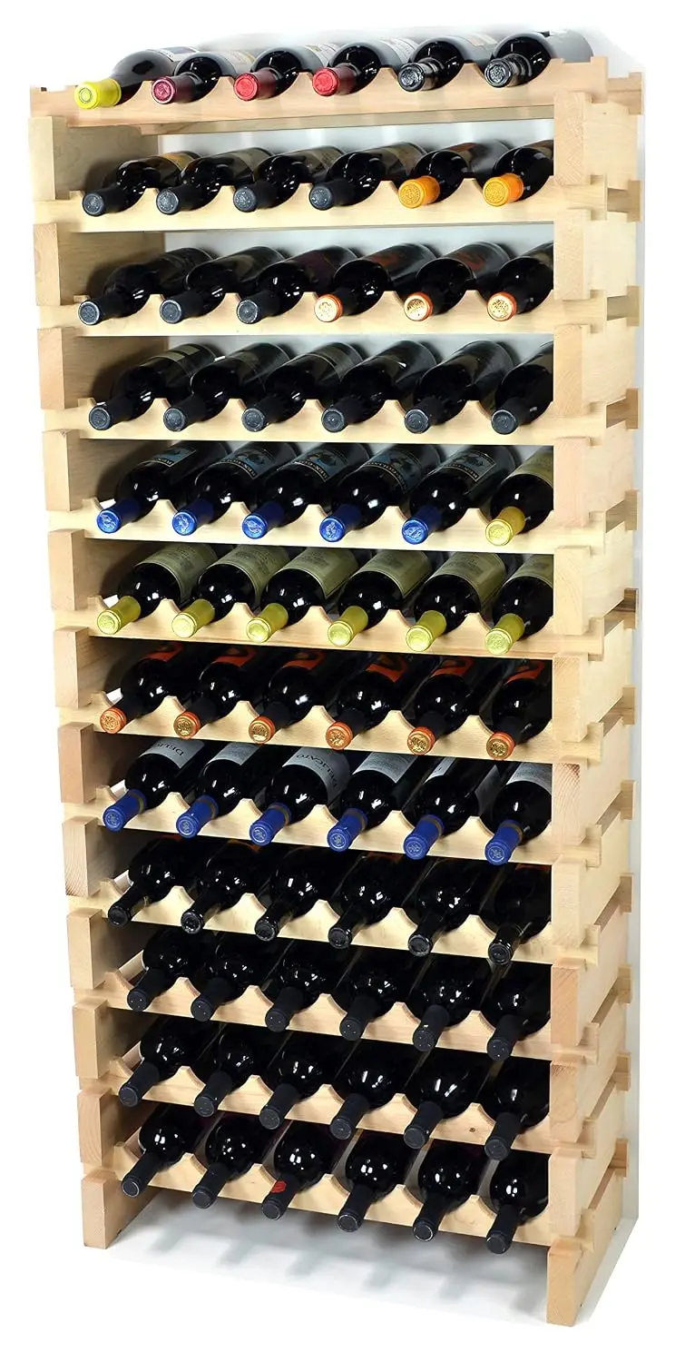 Modular Wine Rack Beechwood 24-72 Bottle Capacity 6 Bottles Across up to 12 Rows Newest Improved Model 72 Bottles, Customized
