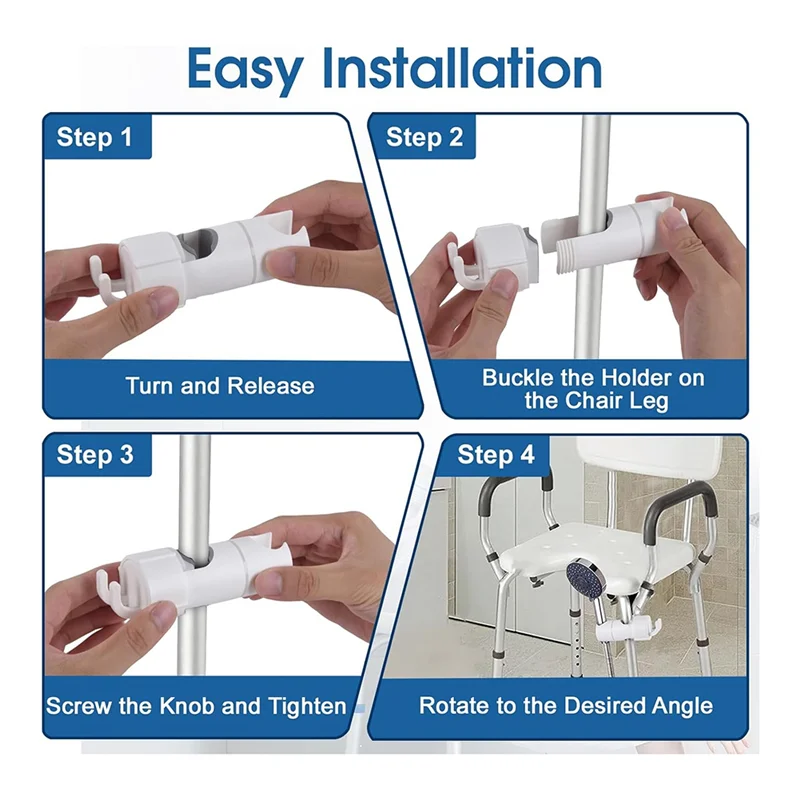 Adjustable Shower Head Holder For Shower Chairs, Fits Bath Seats, Transfer Benches, Bath Stools, And Shower Commodes