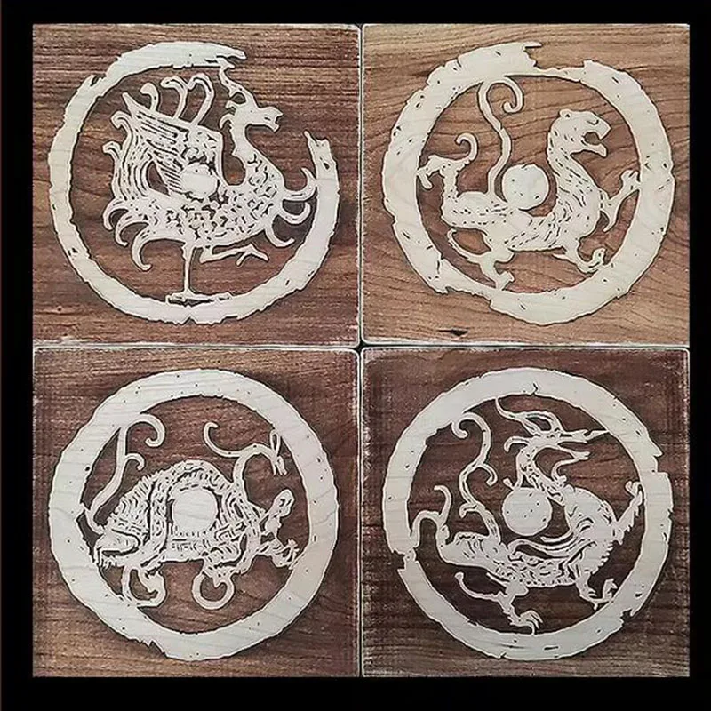 

Откройте для себя китайскую мифологии: классический набор для печати в виде древесных блоков с животным узором, искусство своими руками для домашнего благословения 15x15 см