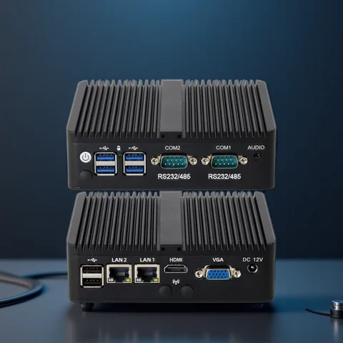 Intel Celeron Fanless Industrial IoT Mini PC J6412 J2900 J1900 2x COM RS232 RS485 2x Gigabit Ethernet Support WiFi 3G 4G SIM