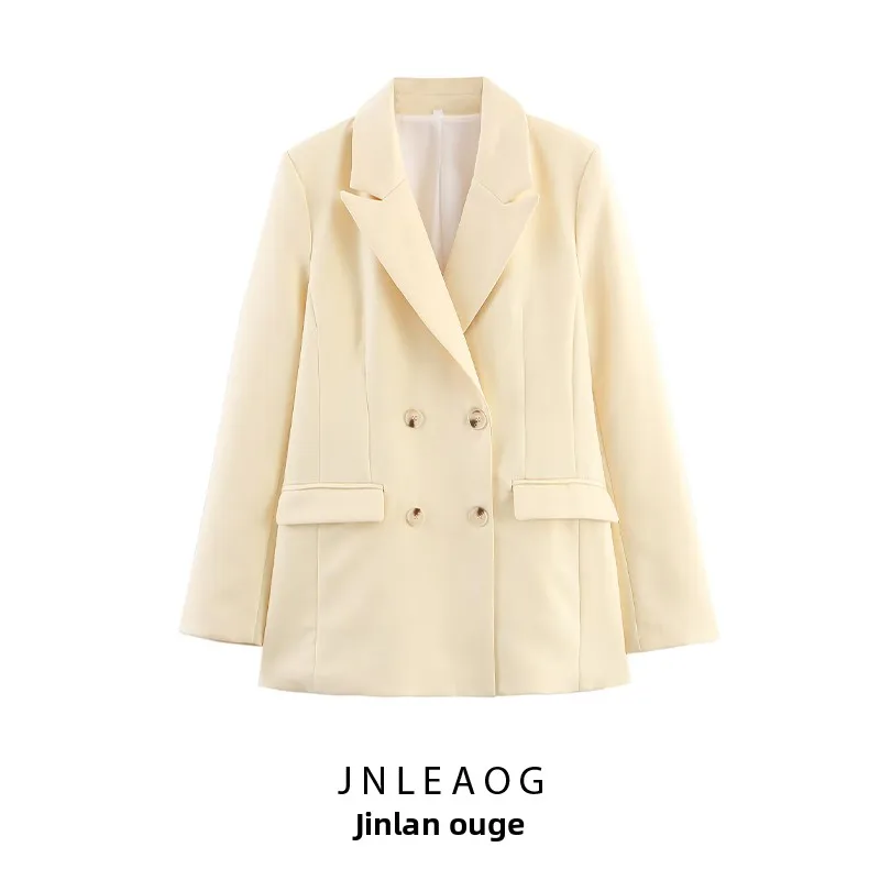 

Faionable Double-Breasted Women's Suit Jaet Autumn New Sle Versatile Design Busin Scene Polyester Fabric Long Sve