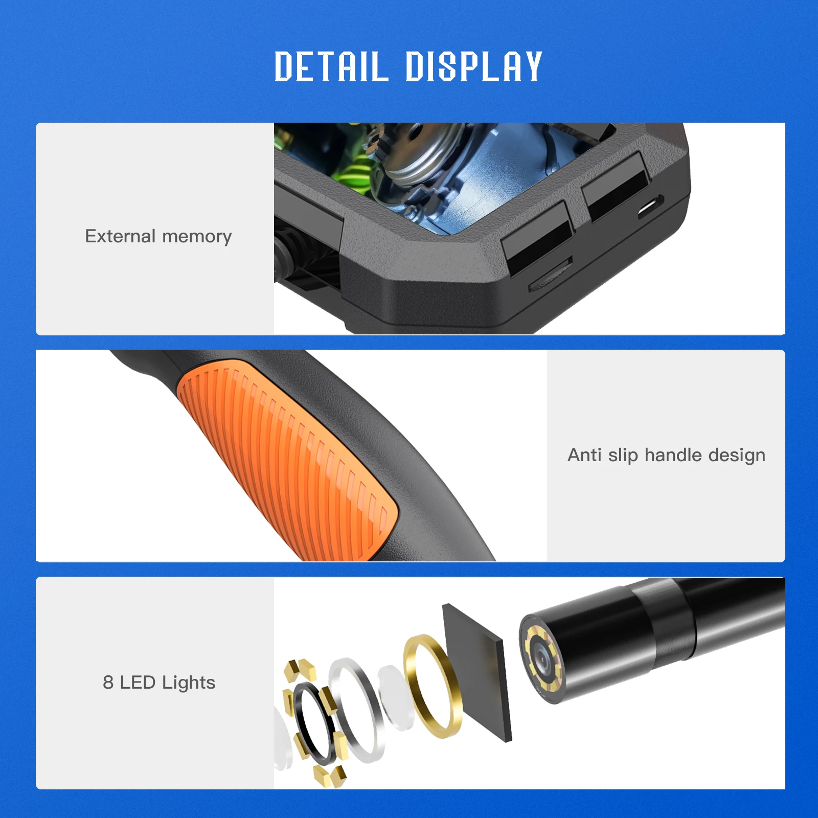 2M/5M/10M Handheld Endoscope Camera 1080P IP67 Borescope Waterproof Borescope Rigid Cable Pipe Sewer Inspection Borescope