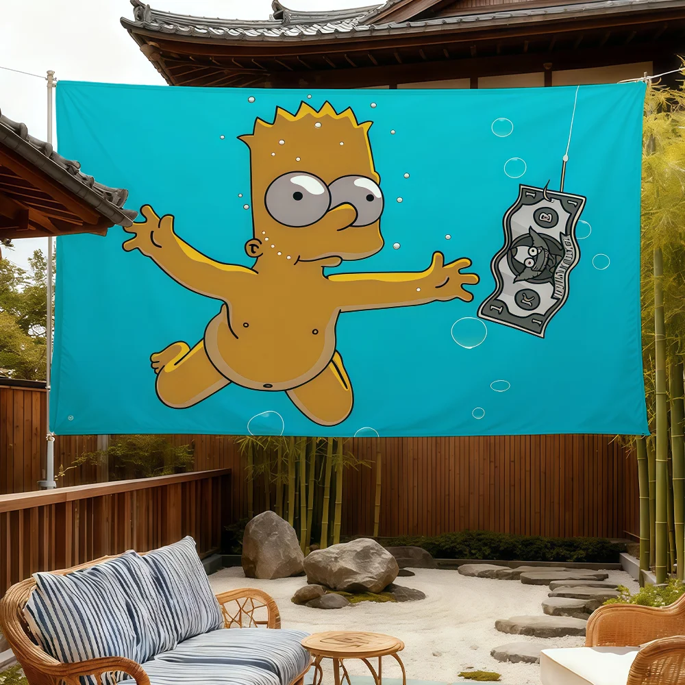 Cartoon Flag For Room S-Simpsons-ES Dorm The Camping Funny Picnic Art Style Garage Bar Wall Decoration Banner