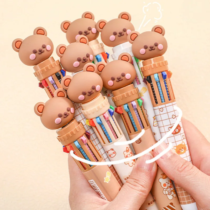 

10 Colors Cute Cartoon Bear Ballpoint Pen 0.5 MM School Office Supply Stationery Multicolored Pens Colorful Refill