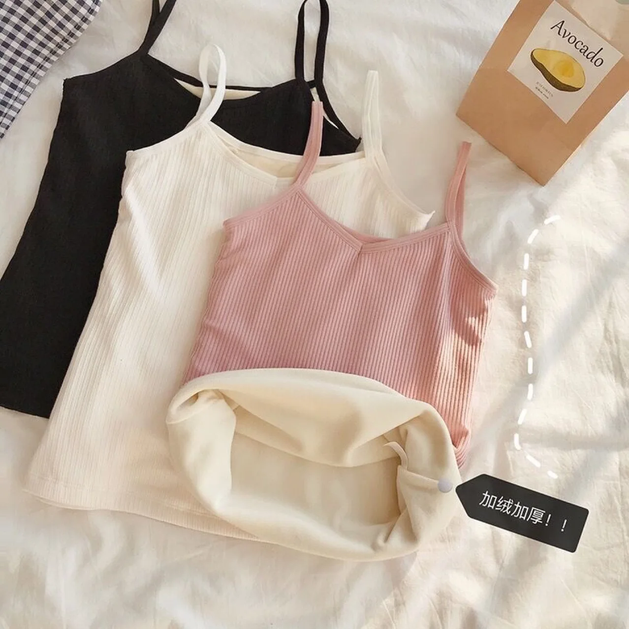 T-Shirt Ärmellose Oberteile Damen Winter Warme Unterwäsche Einfarbig Thermisch Lässige Nachtwäsche Sexy Elastisch Damen Dünner Samt – Detail 8