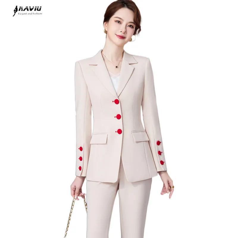 Apricot Suits Women Autumn New High End Fashion Business Temperament Slim Blazer And Flare Pants Office Ladies Work Wear