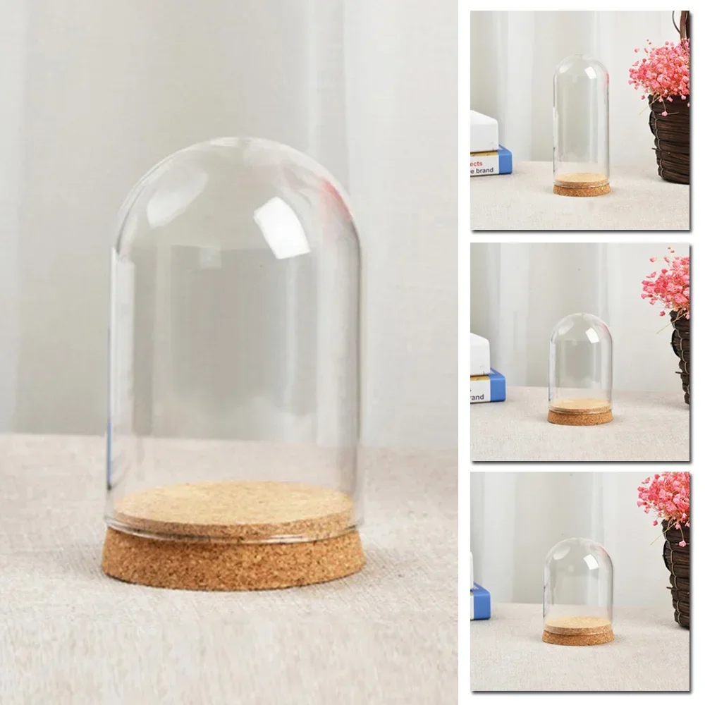 YTOM Home Decor Vases Glass Flower Display Cloche Bell Jar Dome Immortal Preservation Wooden Base Everlasting Flower Glass Cover