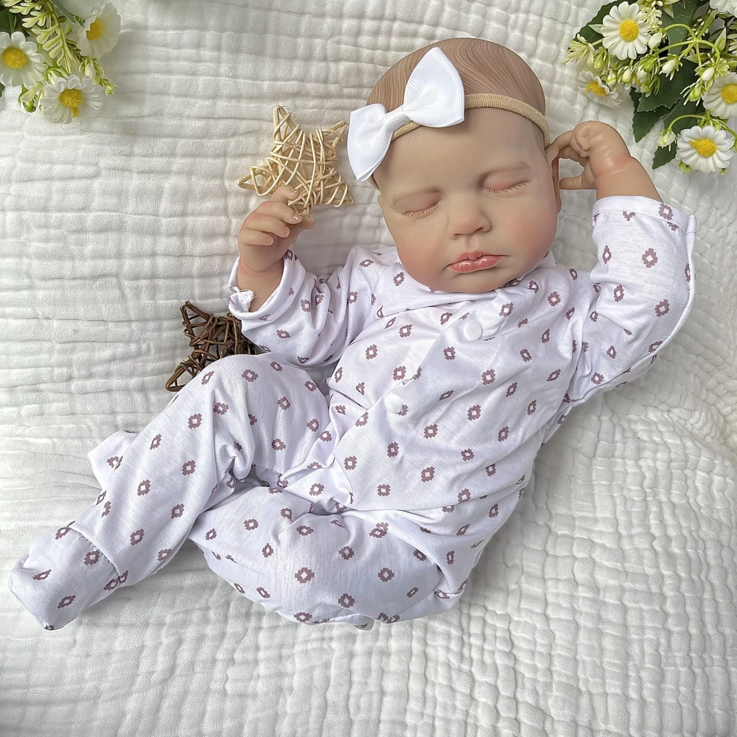 19 Zoll Realistische Reborn-Babypuppe mit 3D-Haut und Stoffkörper 48cm Schlafend Niedliches Geburtstagsgeschenk für Mädchen Sammlerpuppe