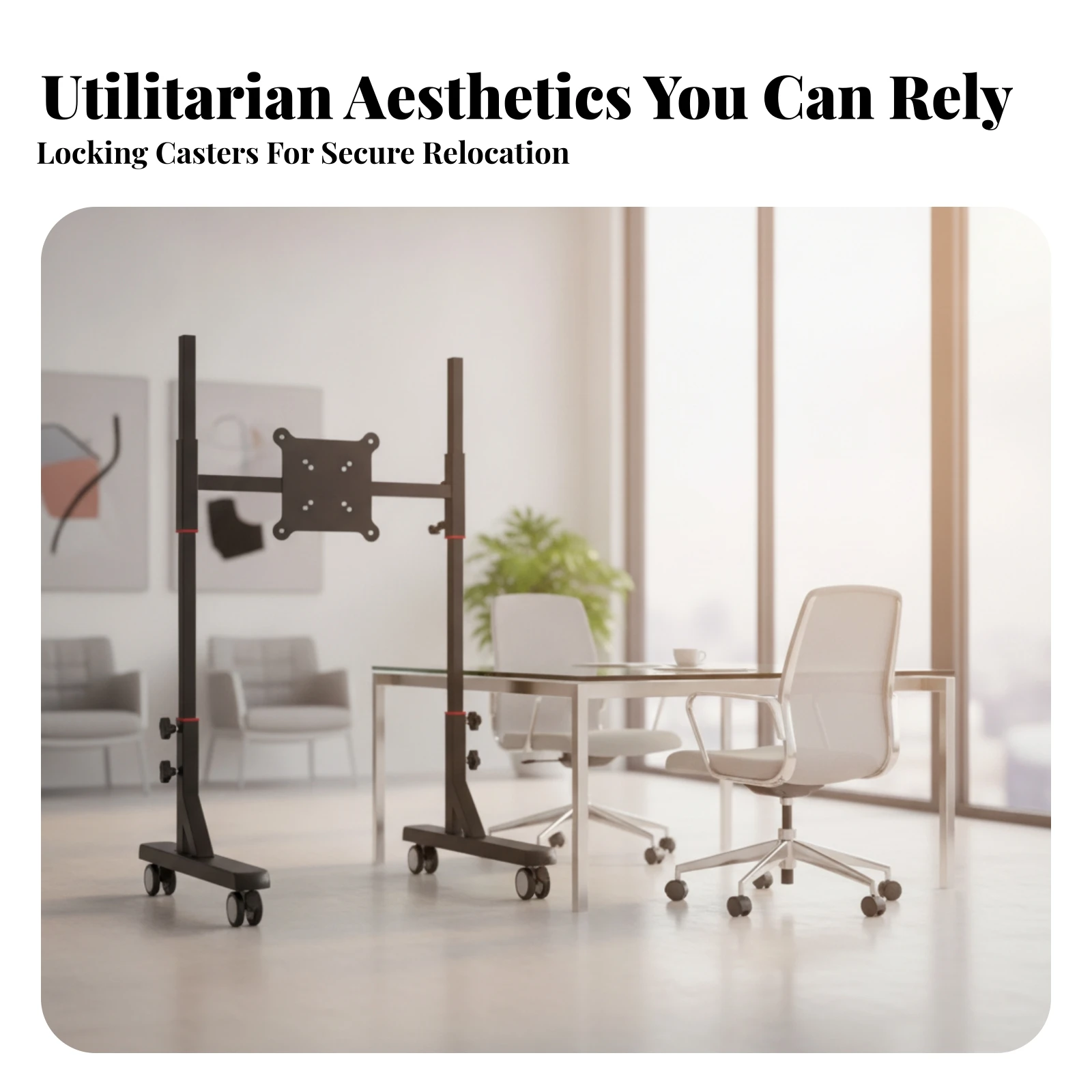 Mobile TV Stand with Wheels Freestanding Rolling TV Cart Furniture Lockable Sturdy for Presenters, Conference Rooms, Offices