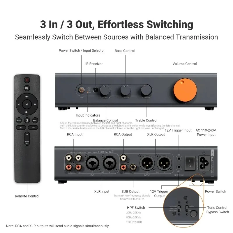 HiFi Preamp with HPF High Pass Filter Tone Control