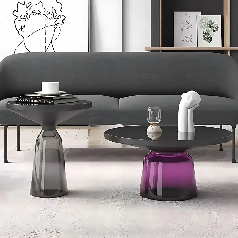 Colorful Round Glass Bedside Table, Nordic Designer Light, Luxury Bedside Table, Coffee Table, Side Table, Modern, Creative