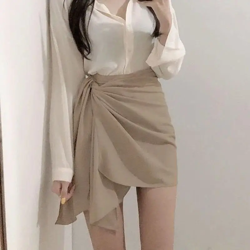 Korean Style Irregular Mini Skirts Women Summer 2023 New High Waist Office Short Skirts Ladies Slim Fit Body Hip Skirt Dropship