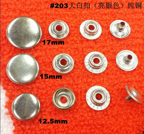 30 set/confezione # 203 Bottone a pressione in metallo argento lucido senza bottoni automatici per cucire Elementi di fissaggio Borse per vestiti artigianali in pelle Scarpe