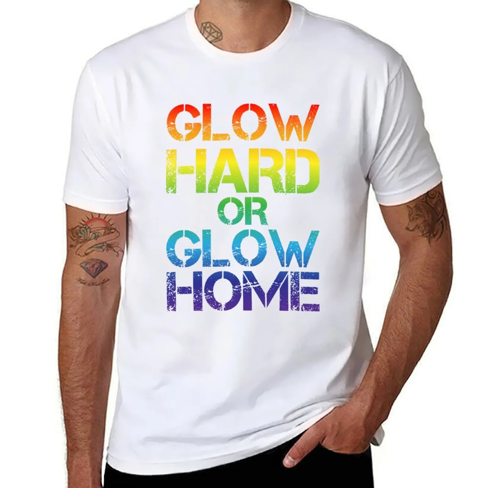 

glow hard or glow home cute letters T-Shirt anime t shirts for man t shirt man plain T-Shirt