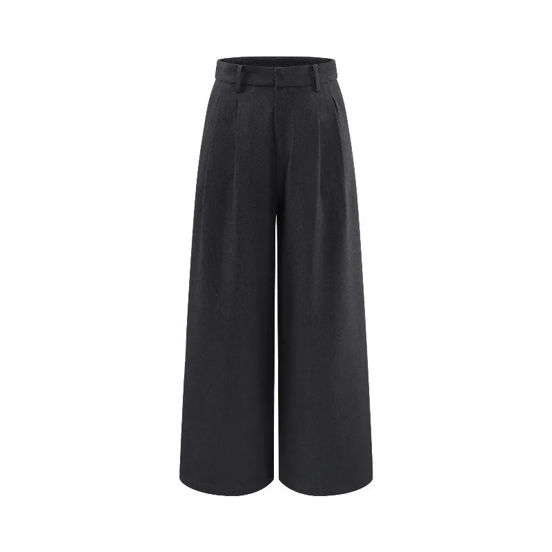 Elegant Pleated Wide Leg Pants Women High Waist Trousers Loose Straight Leg Office Slacks Autumn Winter Casual Pants for Lady