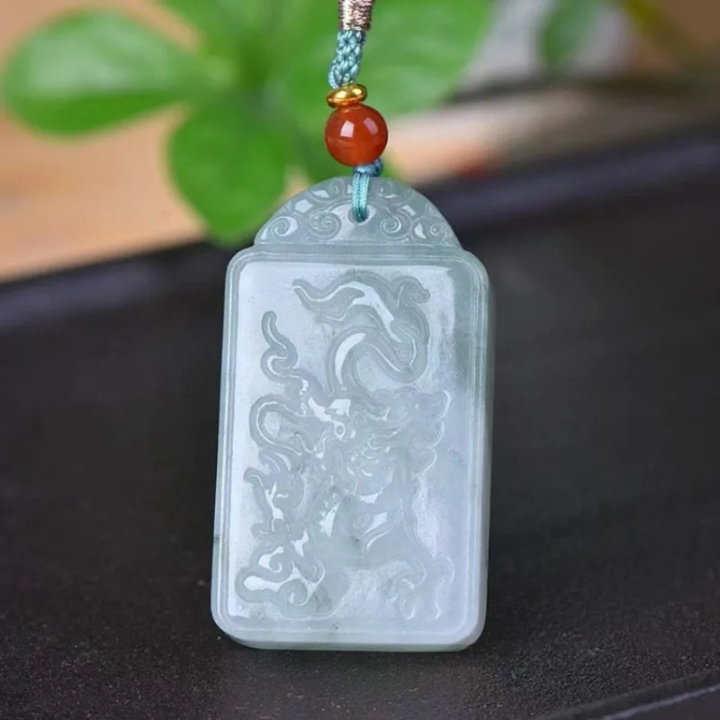 

Natural Tianshan Jade Zodiac Dragon Pendant Necklace Jadeite Hand-carved Fashion Charm Jewelry Amulet Gifts for Men Women Luxury