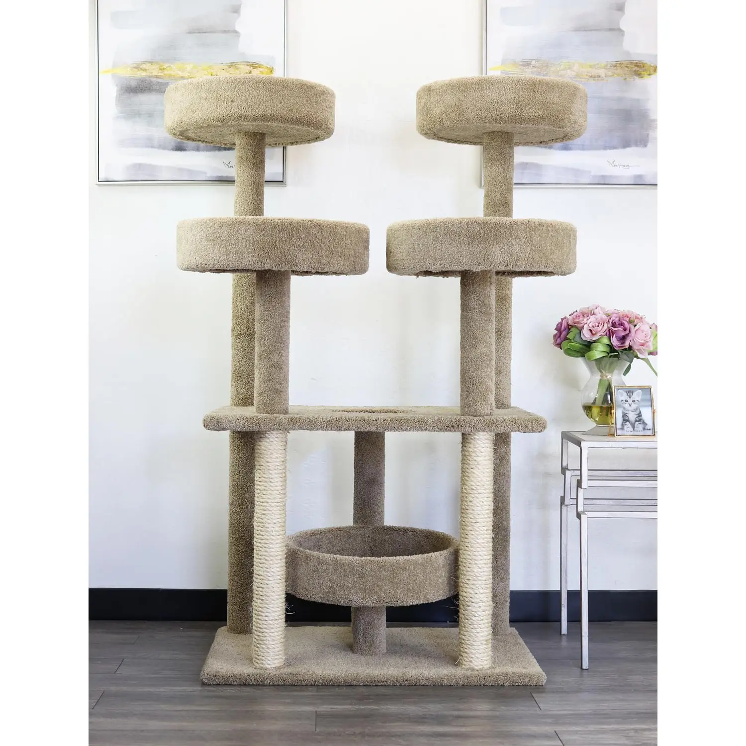 Multi-Level Cat Tree Solid Wood & Carpet Scratch Post Sturdy Base 41