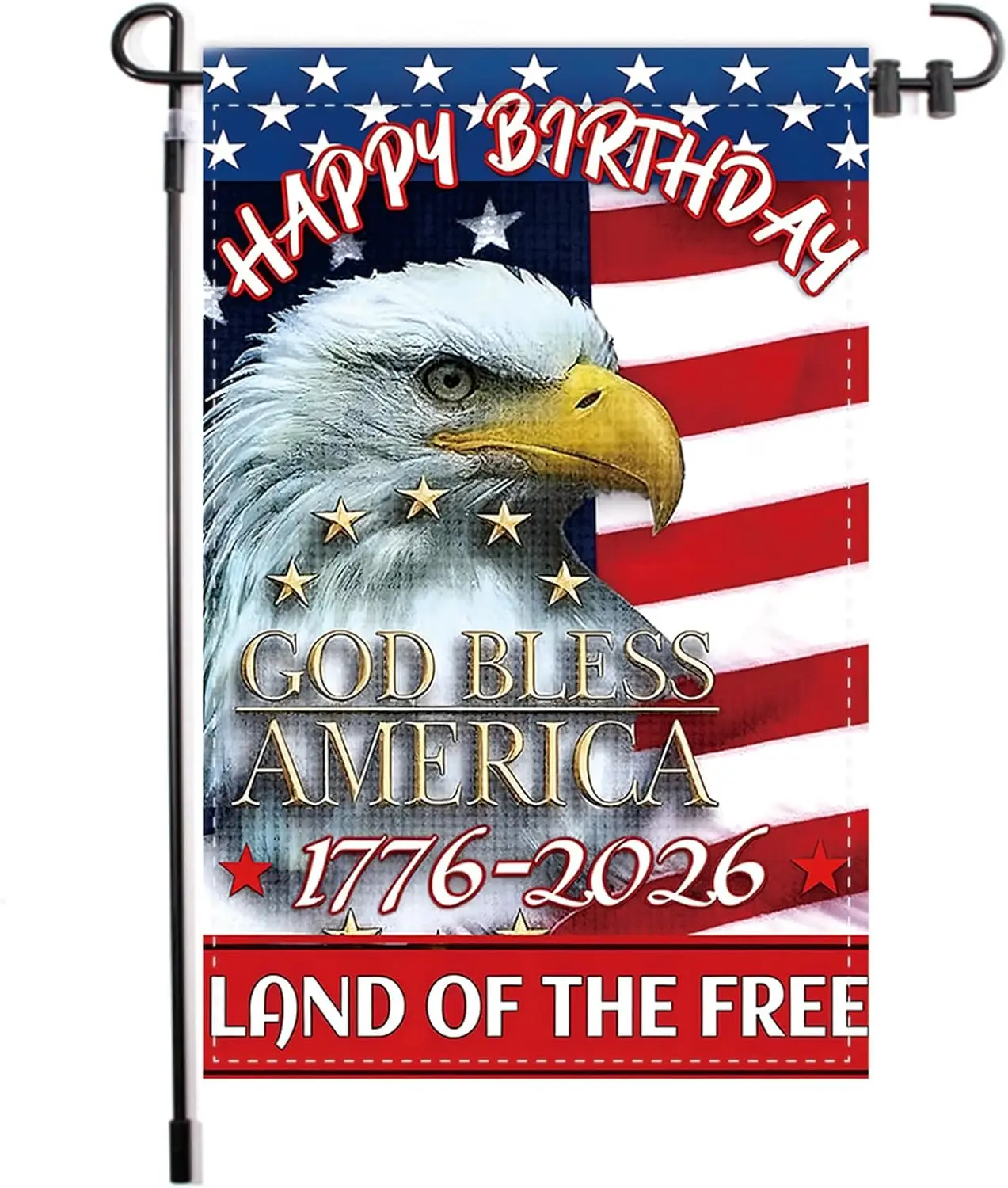 Happy Birthday America 1776-2026 Garden Flag, Bald Eagle Patriotic Yard Flag, Double Sided Land of the Free USA Decorative O IIC