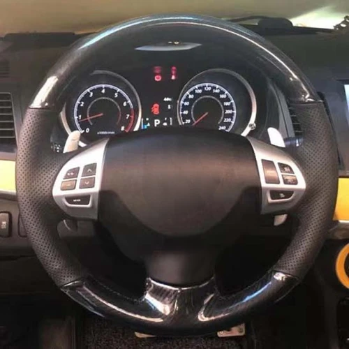 Cubierta de volante de fibra de carbono, cuero genuino para Mitsubishi Lancer X 10 2007-2015 Outlander 2006-2013 ASX 2010-2013 Colt
