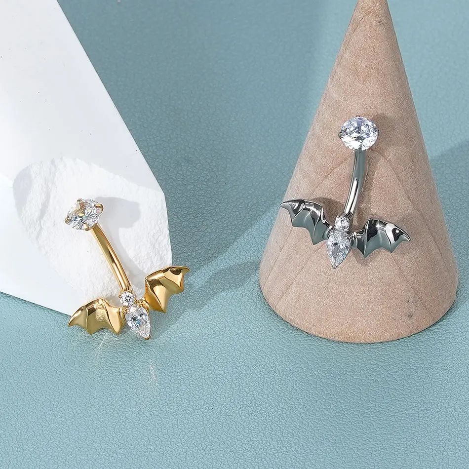 1Pc Bat Zircon Belly Button Ring 14G Titanium Navel Earring Curved Bars Navel Nombril Piercing Sexy Belly Piercing Jewelry
