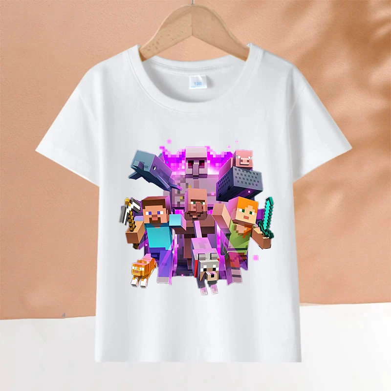 

Minecraftes Pixeles Kids T-shirts Cartoon Game Character Printed T Shirt Boys Casual Short Sleeve Tops Spring Children Clothing