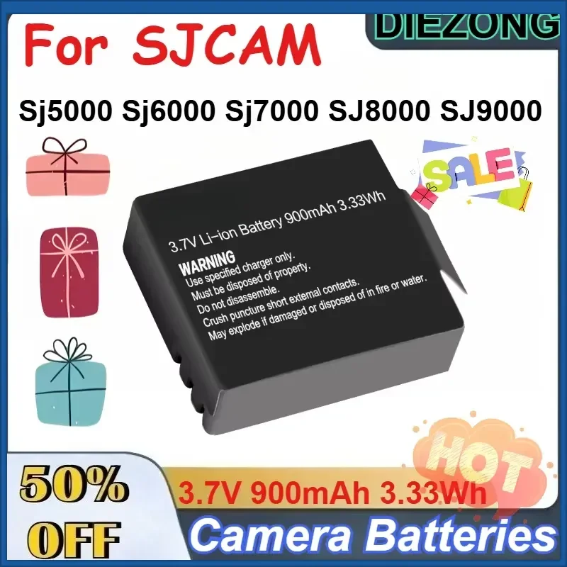 Camera Batteries 2 pcs 3.7V Li-ion Battery 900mAh 3.33Wh for SJCAM Sj5000 Sj6000 Sj7000 SJ8000 SJ9000 M10 Action